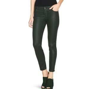 WHBM COATED SKIMMER Mid Rise Ankle Stretch JEANS Teal Green SIZE 4‎